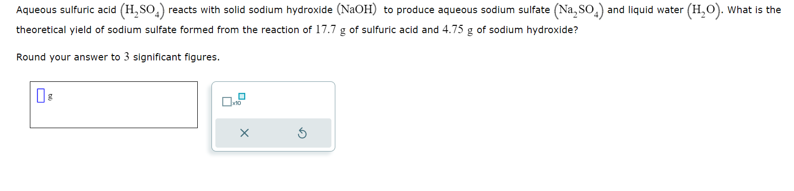 Solved Aqueous sulfuric acid (H2SO4) reacts with solid | Chegg.com
