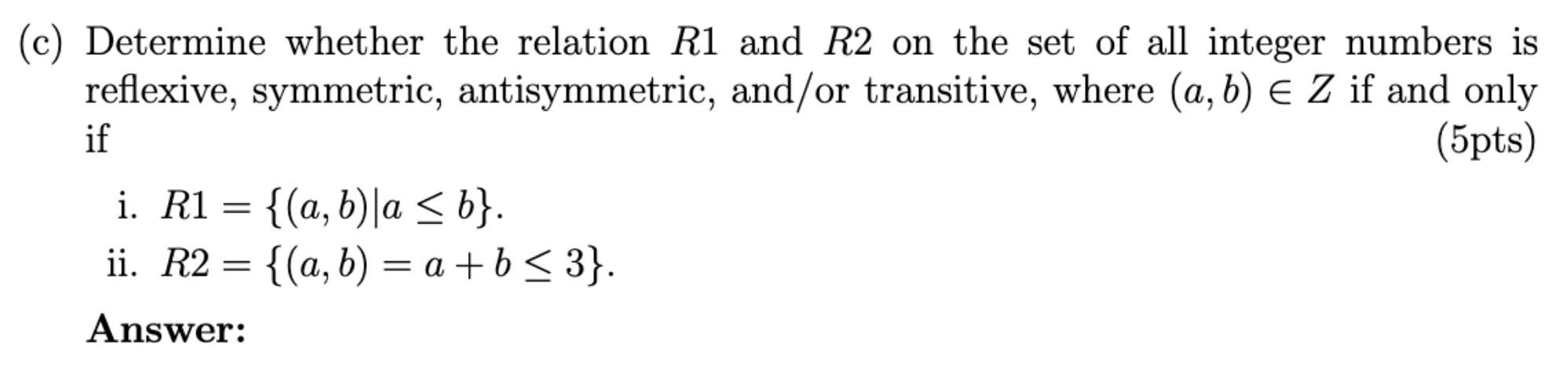 5. (Relations) (a) Define a relation R on Z as | Chegg.com