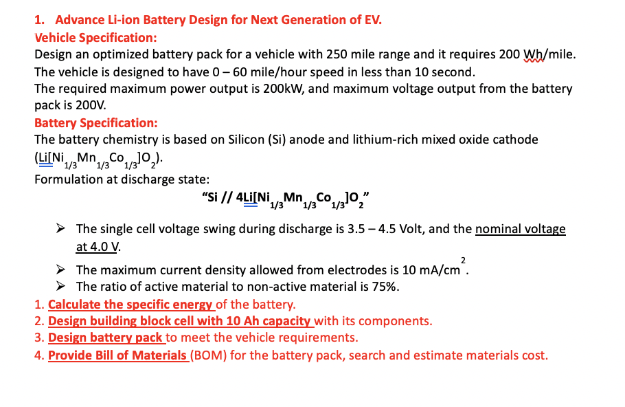 Solved 1. Advance Li-ion Battery Design for Next Generation 