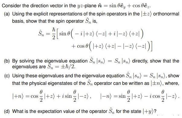 Consider The Direction Vector In The Yz Plane N Chegg Com