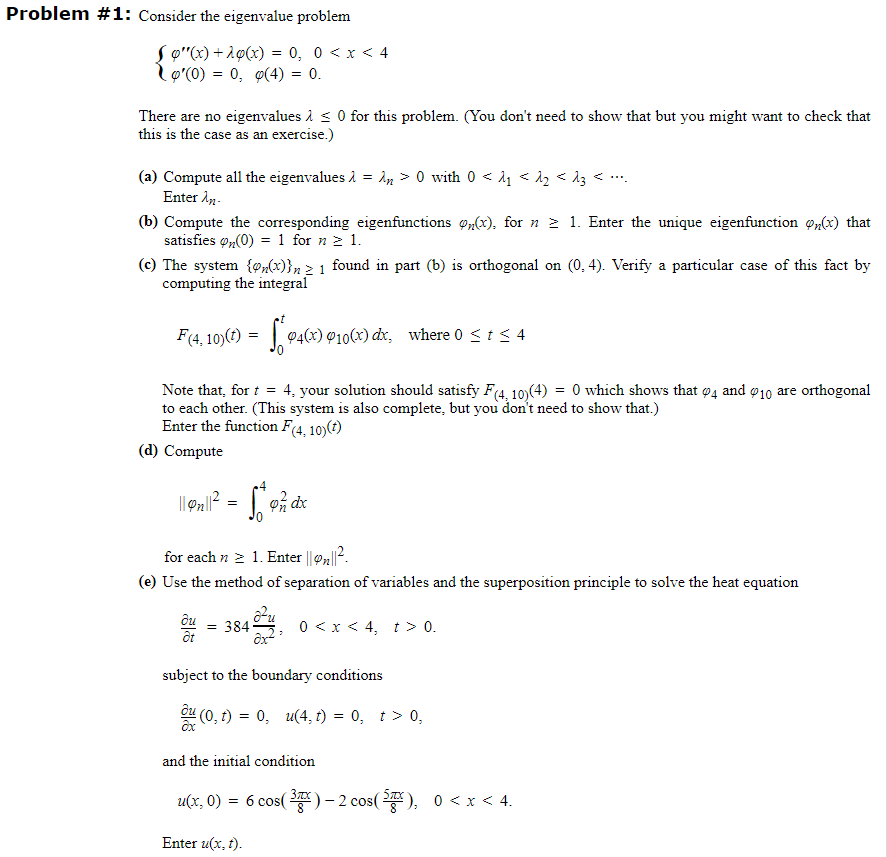 Solved Problem # 1: Consider the eigenvalue problem | Chegg.com