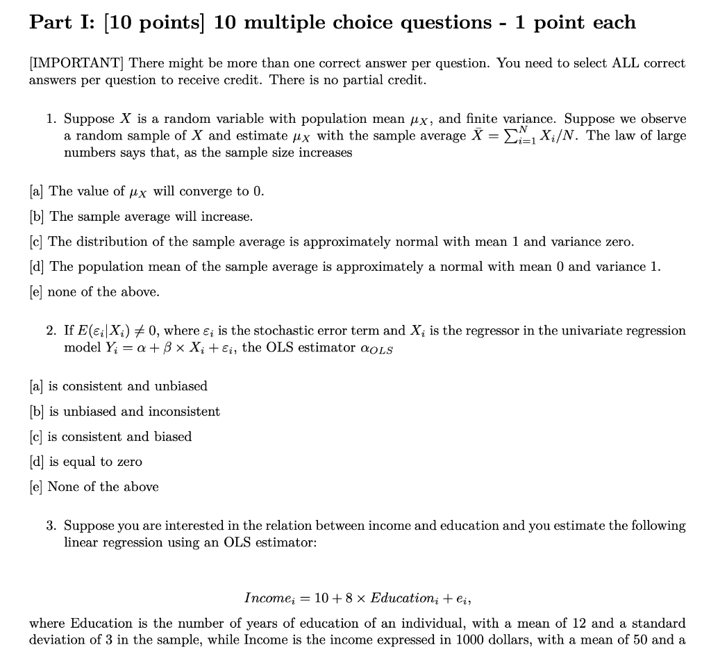 Solved 8 the conditional expectation function e y x a chegg