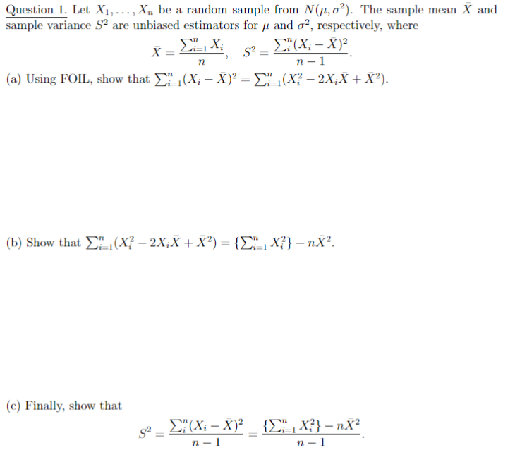 Solved Question 1. Let X1,…,Xn be a random sample from | Chegg.com