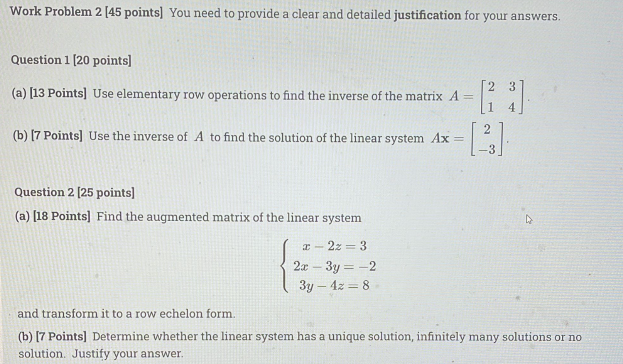 Solved Work Problem 2 [45 points] You need to provide a | Chegg.com