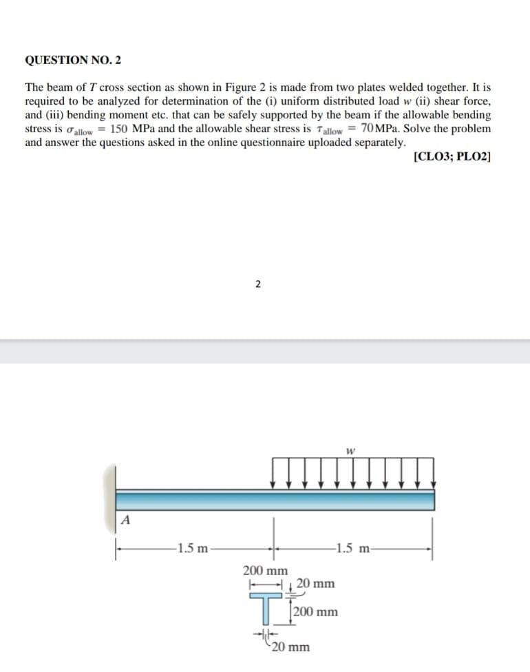Solved QUESTION NO. 2 The beam of T cross section as shown | Chegg.com