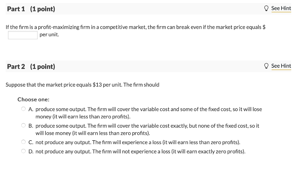 Solved @ See page 427 24 Question (2 points) Consider a firm | Chegg.com