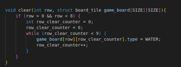 Solved I've written a function for clearing a row how do I | Chegg.com