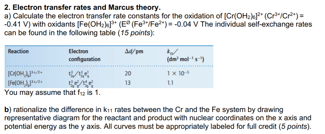 2 Electron Transfer Rates And Marcus Theory A Chegg Com