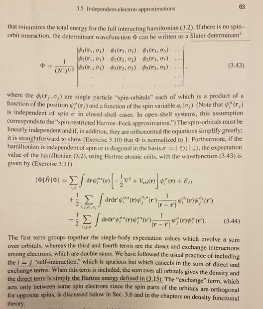 Solved 63 3.5 Independent-electron approximations that | Chegg.com