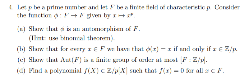 Solved 4 Let P Be A Prime Number And Let F Be A Finite F Chegg Com