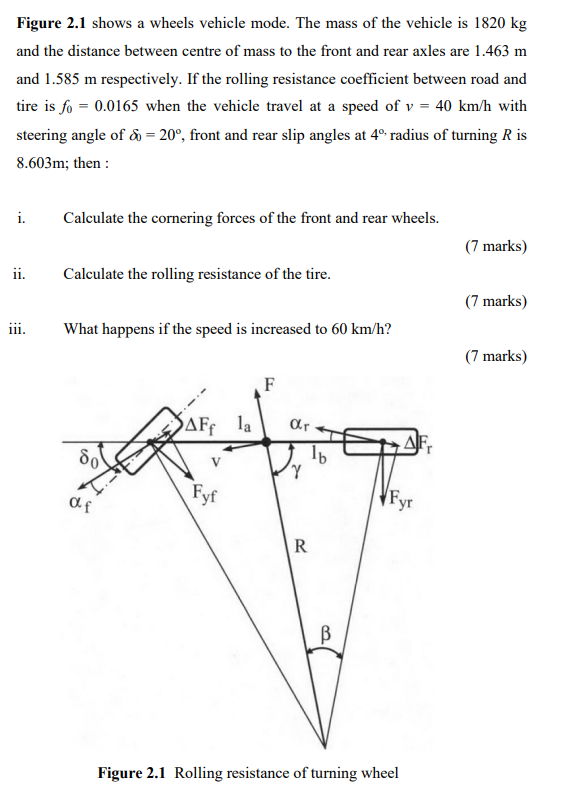 Solved Figure 2.1 shows a wheels vehicle mode. The mass of | Chegg.com