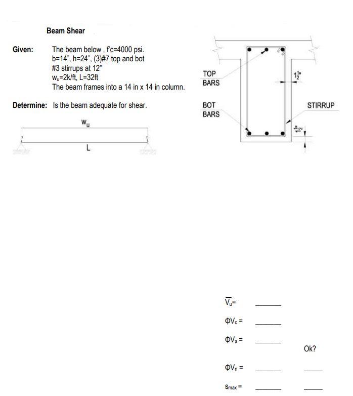 Solved Beam Shear Given The Beam Below Fc 4000 Psi B 1 Chegg Com