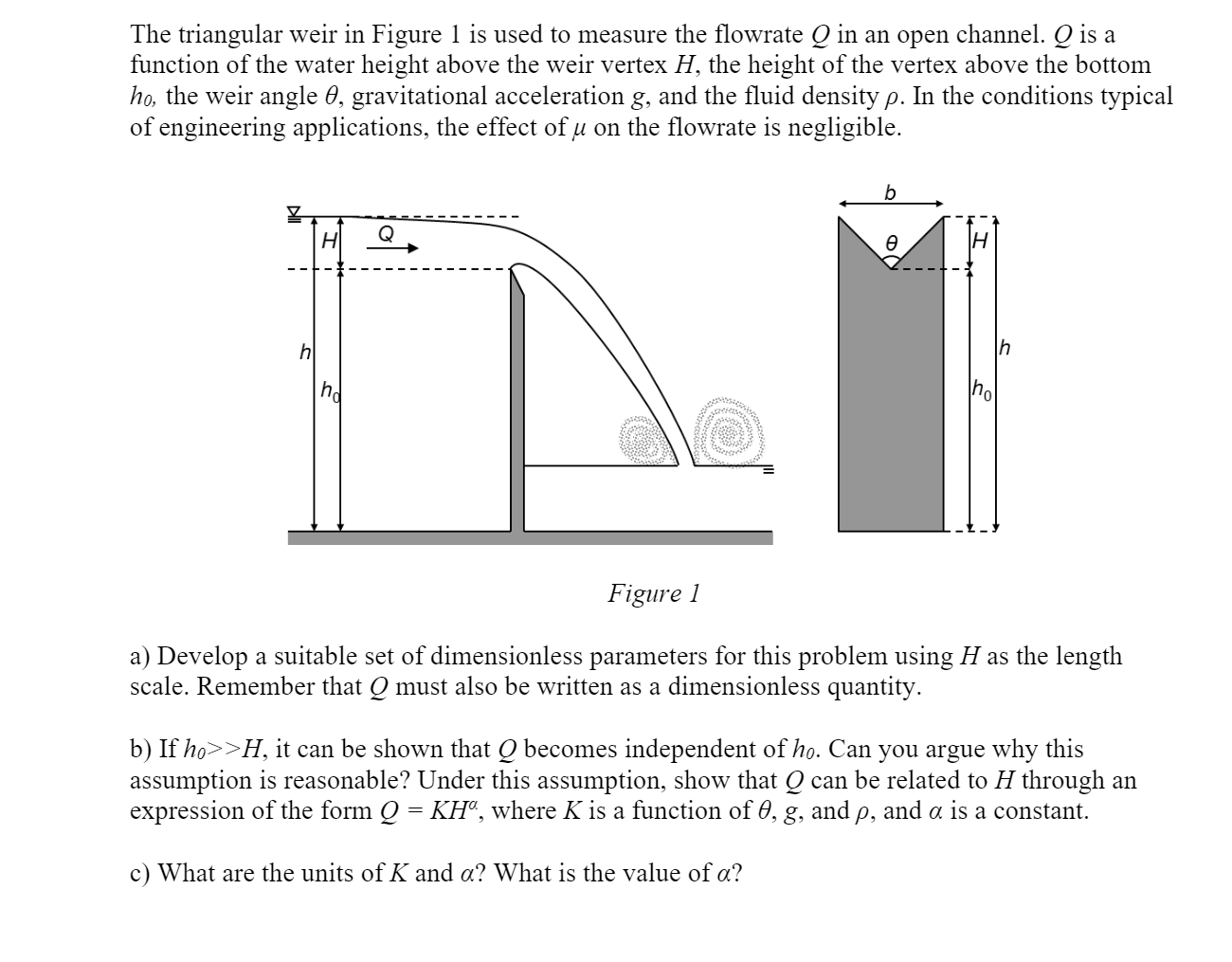 Solved The Triangular Weir In Figure 1 Is Used To Measure Chegg Com