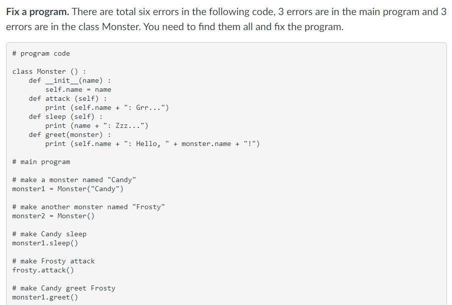 Solved Fix a program. There are total six errors in the | Chegg.com