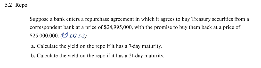 Solved Suppose a bank enters a repurchase agreement in which | Chegg.com