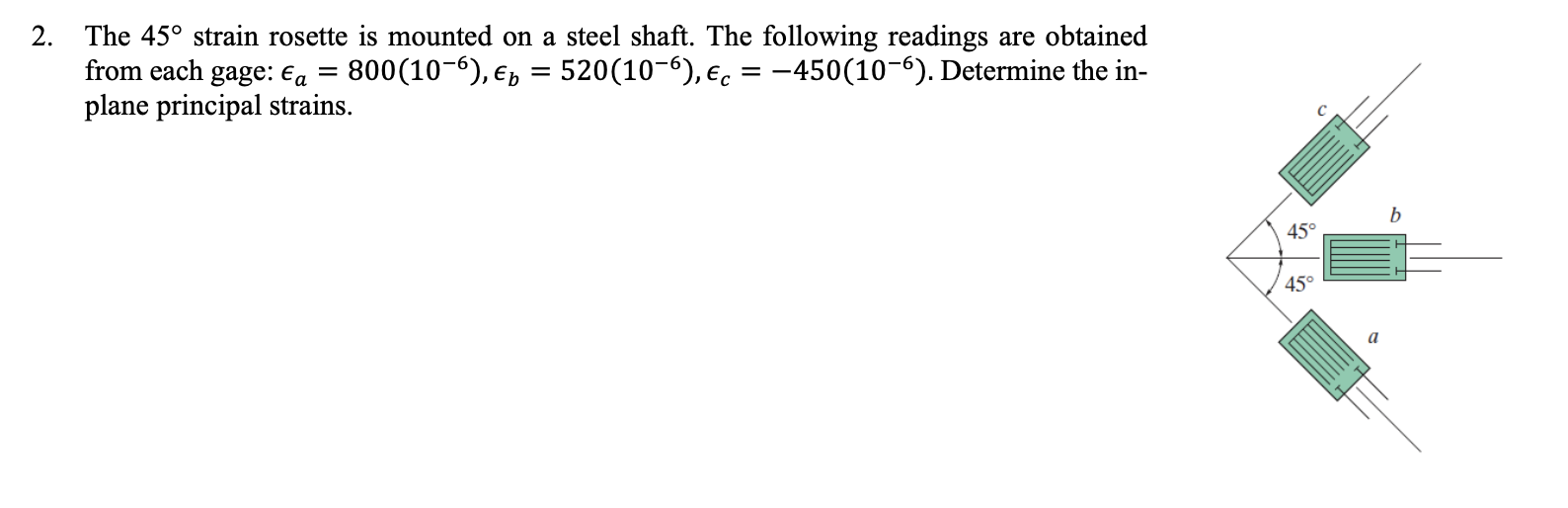Solved The 45∘ strain rosette is mounted on a steel shaft. | Chegg.com