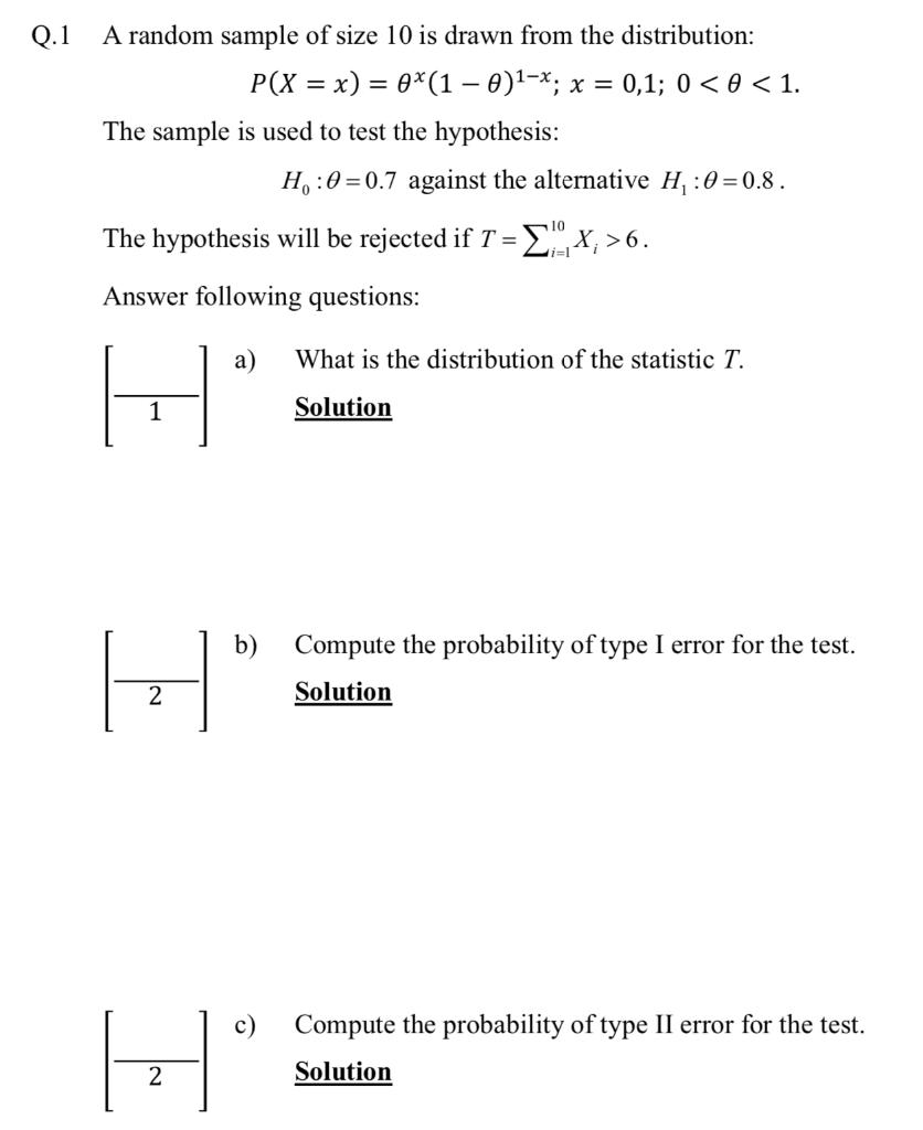 Solved Q.1 A random sample of size 10 is drawn from the | Chegg.com