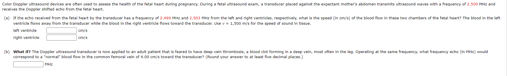 Solved receives the Doppler shifted echo from the fetal | Chegg.com