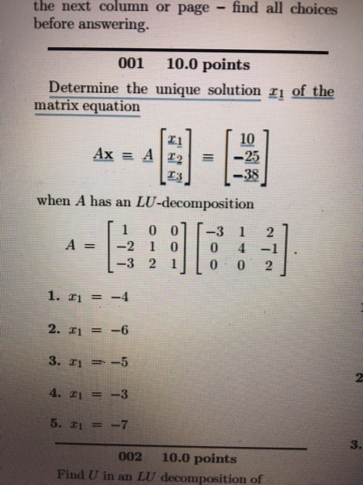 Solved Determine the unique solution x_1 of the matrix | Chegg.com