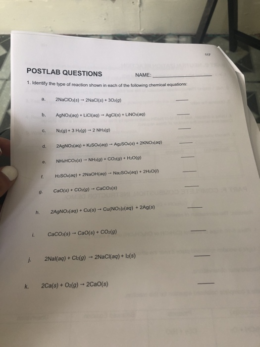 Solved POSTLAB QUESTIONS NAME 1. Identify the type of | Chegg.com
