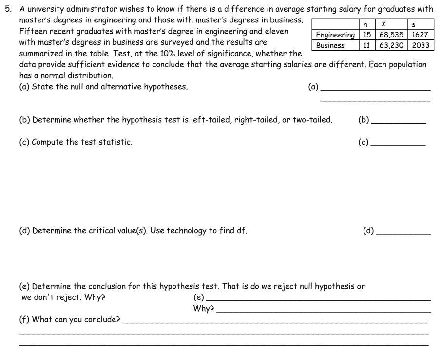 Solved 5. A university administrator wishes to know if there | Chegg.com