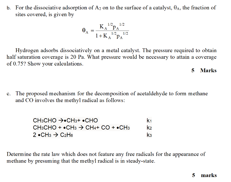 Solved b. For the dissociative adsorption of A2 on to the | Chegg.com