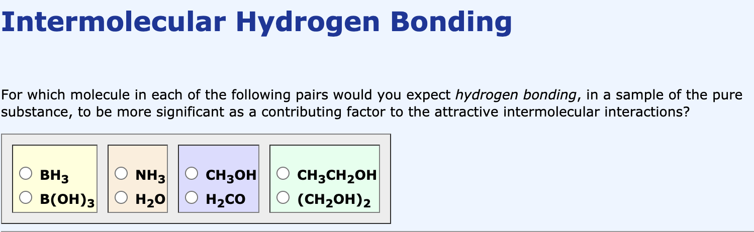 Solved Intermolecular Hydrogen Bonding For which molecule in | Chegg.com