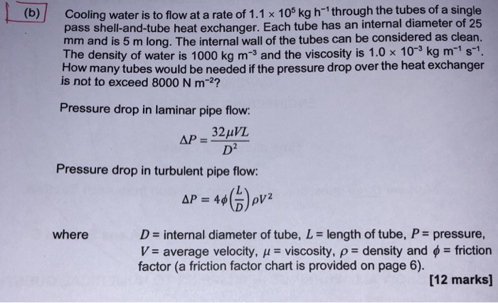 Solved (b) Cooling Water Is To Flow At A Rate Of 1.1 X 10 Kg | Chegg.com