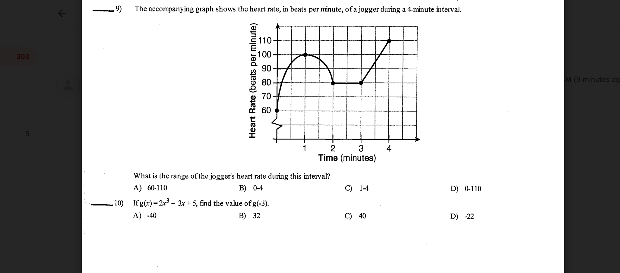 Solved .9) The accompanying graph shows the heart rate, in | Chegg.com