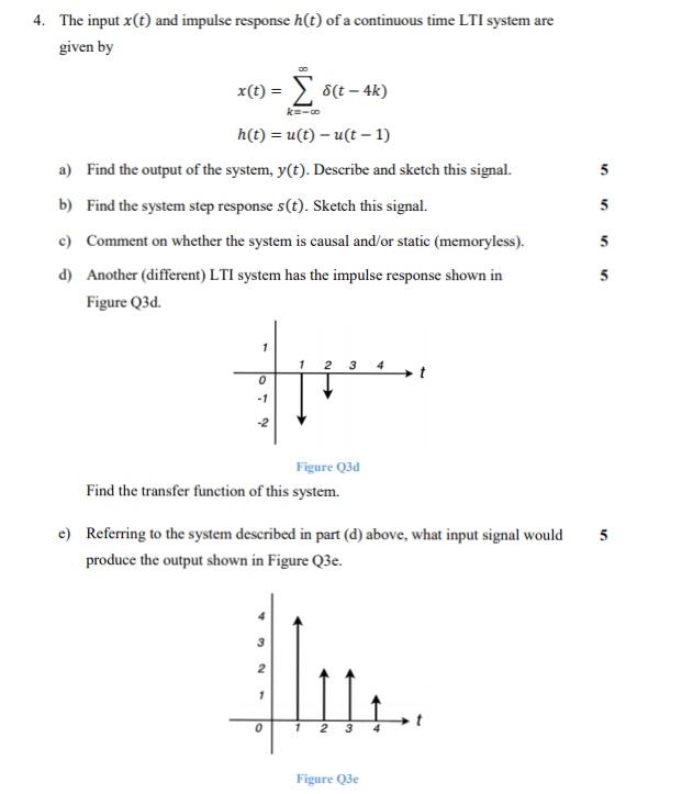 Solved 4. The input x(t) and impulse response h(t) of a | Chegg.com