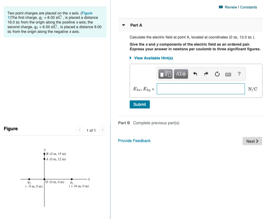 Solved Review Constants Two point charges are placed on the | Chegg.com