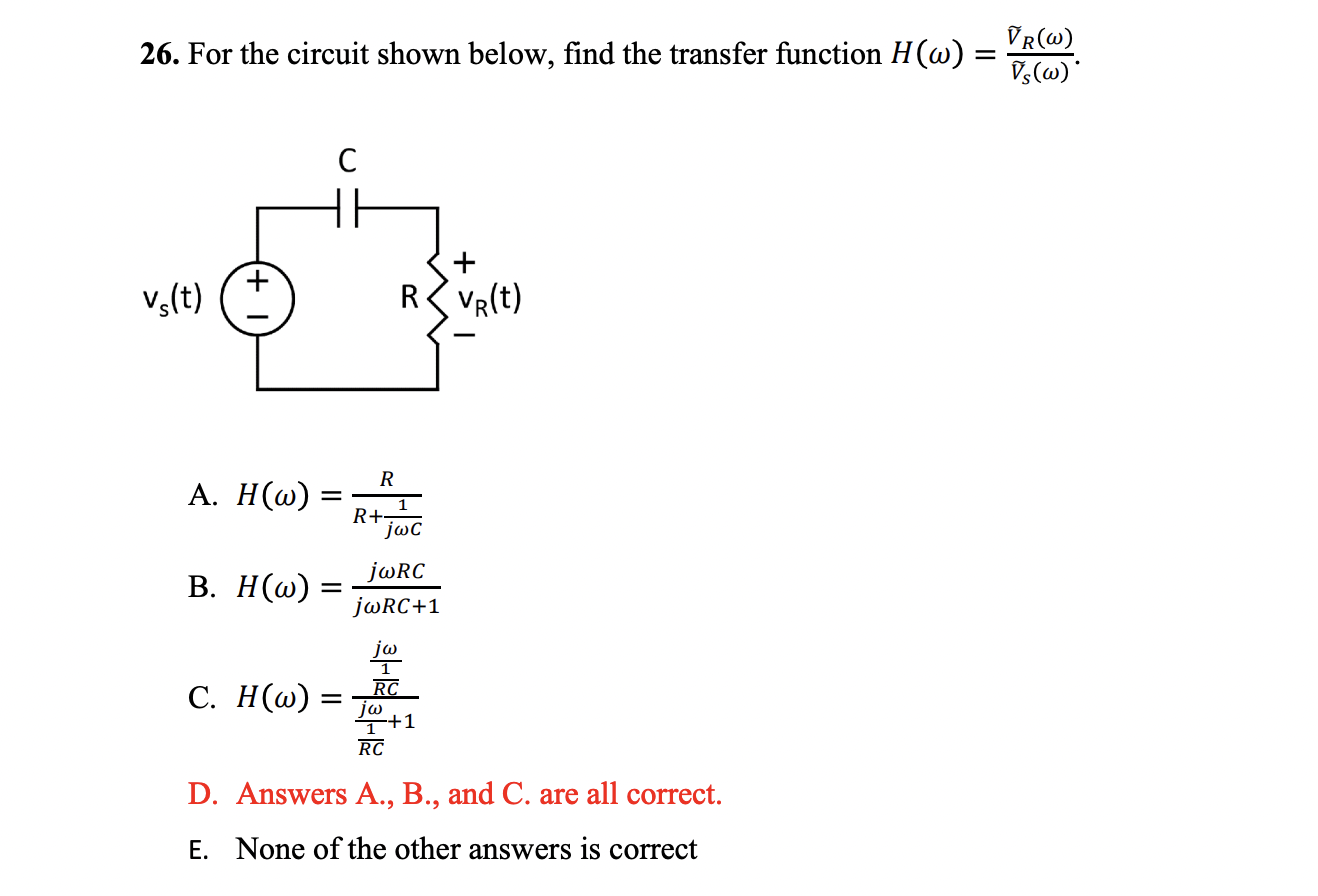 Solved For The Circuit Shown Below, Find The Transfer | Chegg.com