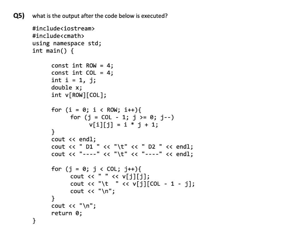Solved Q5) what is the output after the code below is | Chegg.com