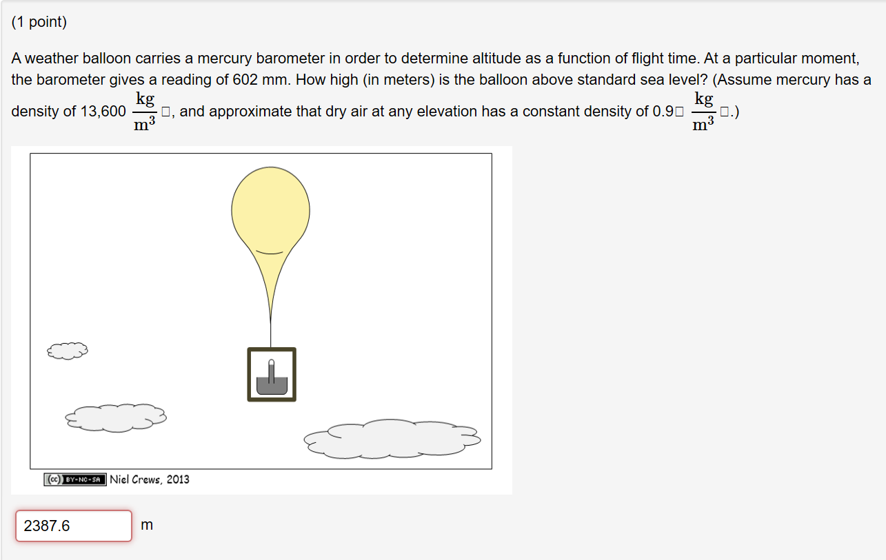 Solved (1 point) A weather balloon carries a mercury | Chegg.com