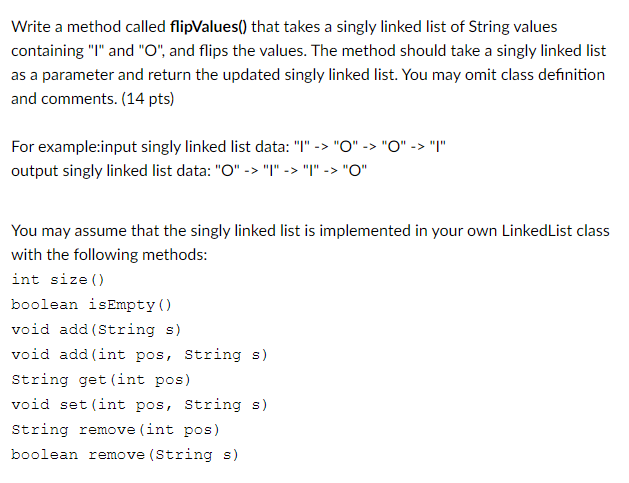 Solved Write a method called flipValues() that takes a | Chegg.com
