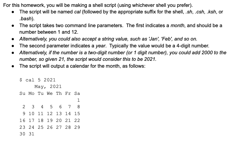 Solved For this homework, you will be making a shell script | Chegg.com