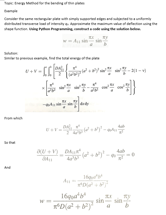 Topic: Energy Method for the bending of thin plates | Chegg.com