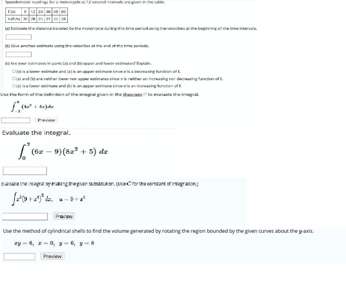 Solved Speedometer readings for a motorcycle at 12second