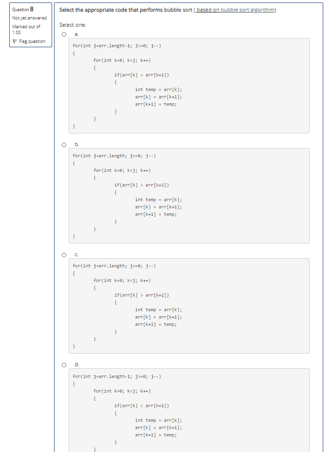 Solved Question 8 Select the appropriate code that performs | Chegg.com