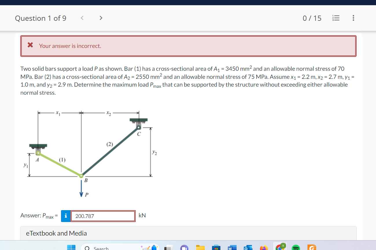 Solved Two Solid Bars Support A Load P As Shown. Bar (1) Has | Chegg.com