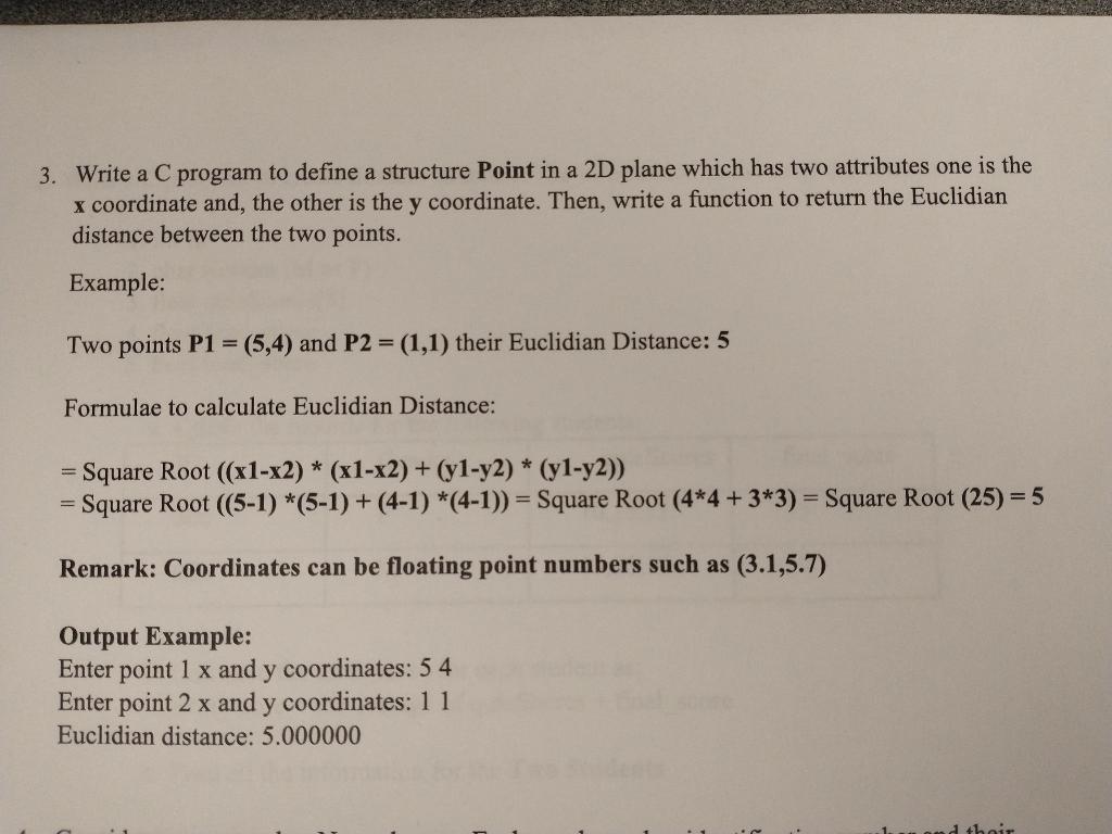 Solved Write a C Program to define a structure Point in a 2D | Chegg.com