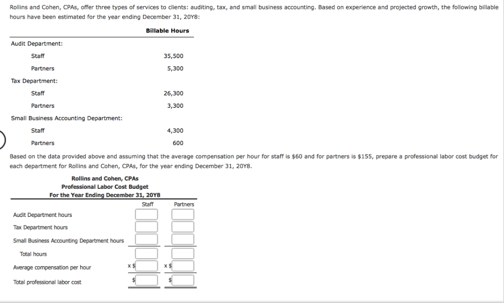 Solved Rollins and Cohen, CPAs, offer three types of