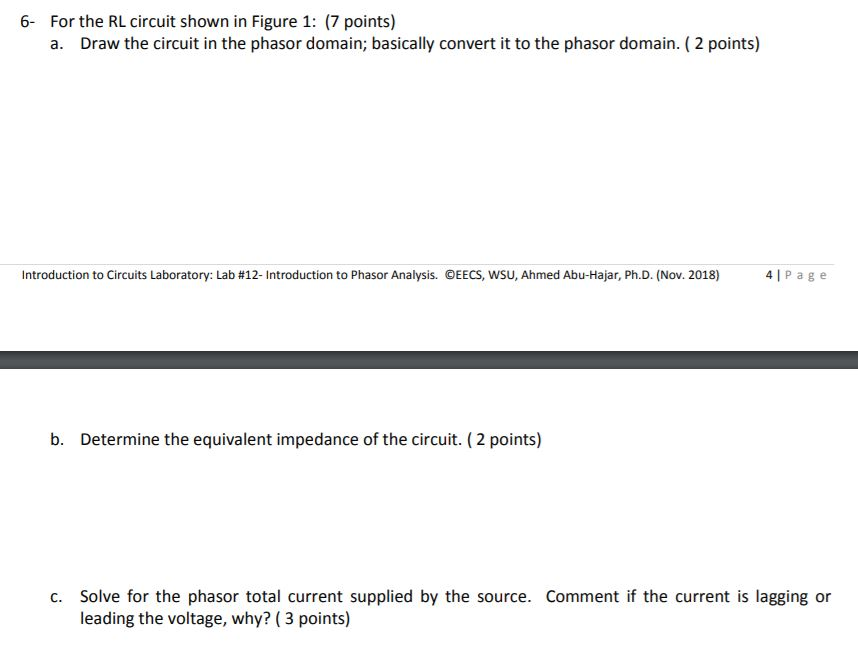 Solved 6- For the RL circuit shown in Figure 1: (7 points) | Chegg.com