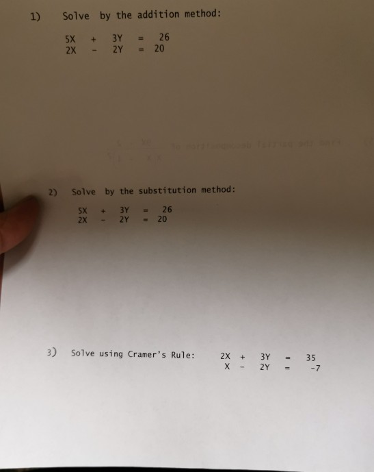 1 Solve By The Addition Method 5x 3y 26 2x 2y Chegg Com