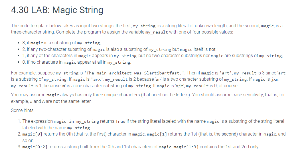 Solved 4.30 LAB: Magic String The code template below takes | Chegg.com