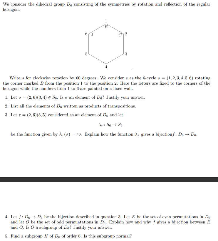 Solved We consider the dihedral group De consisting of the | Chegg.com