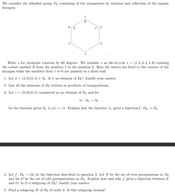 Solved We Consider The Dihedral Group De Consisting Of The | Chegg.com