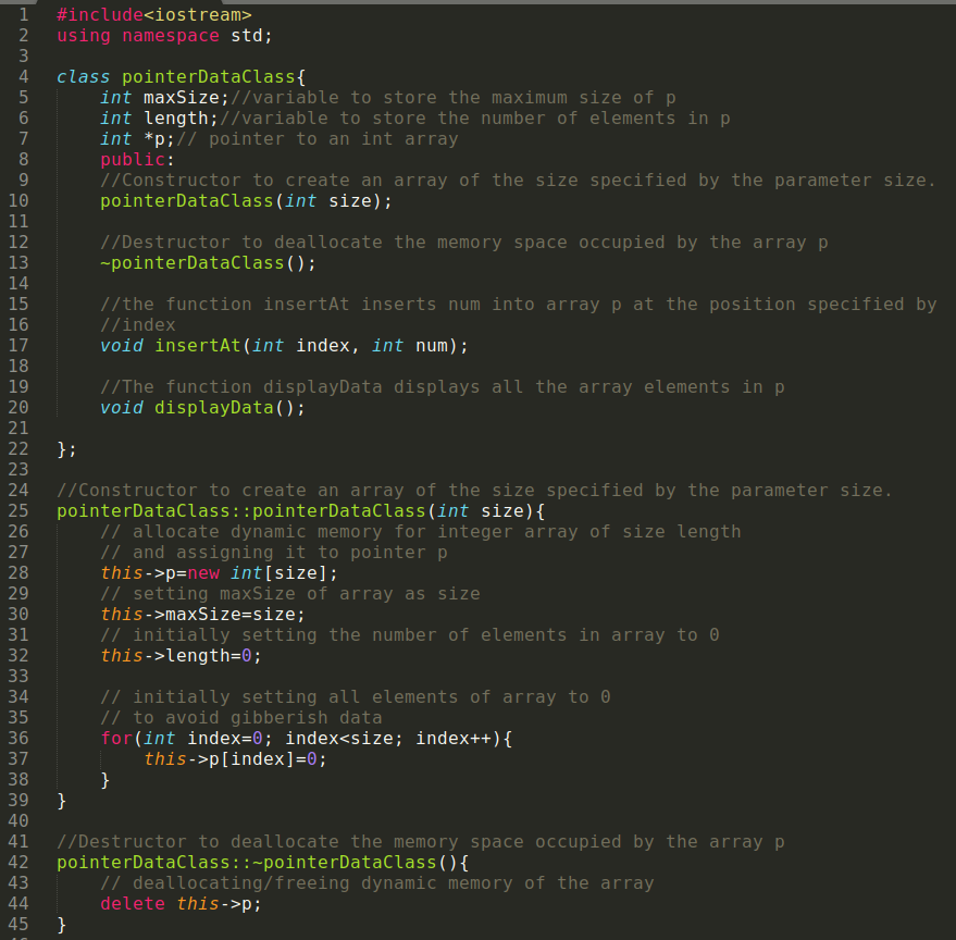 Solved Modify the class pointerDataClass, so the main | Chegg.com