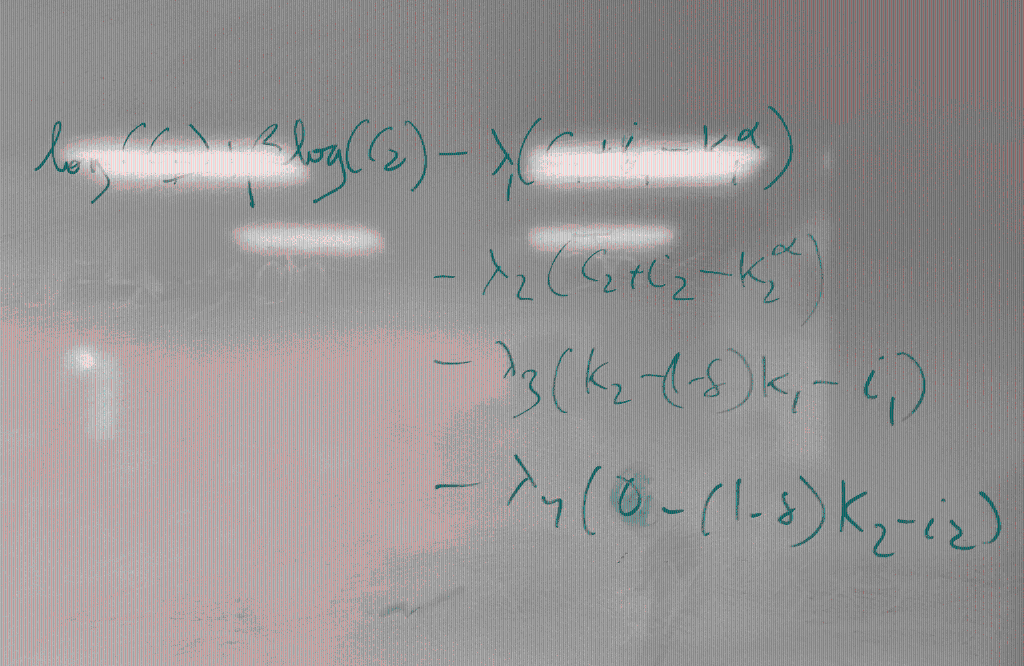 \( \begin{aligned} \log _{0}\left(i_{1} \log \left(c_{2}\right)\right.&-\lambda_{1}\left(i_{1}-1, \alpha\right) \\ &-\lambda_