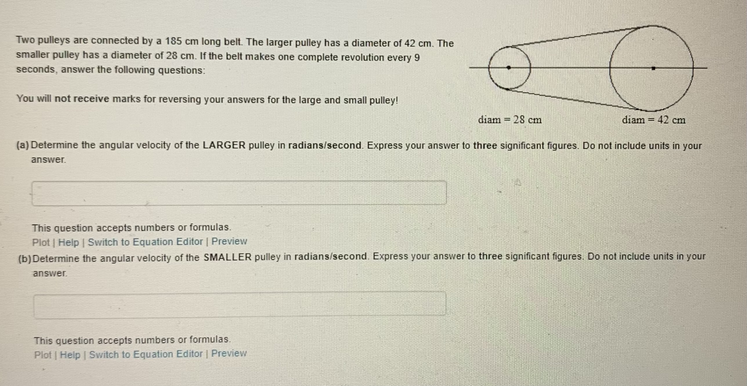 Solved Two Pulleys Are Connected By A 185 Cm Long Belt. The | Chegg.com